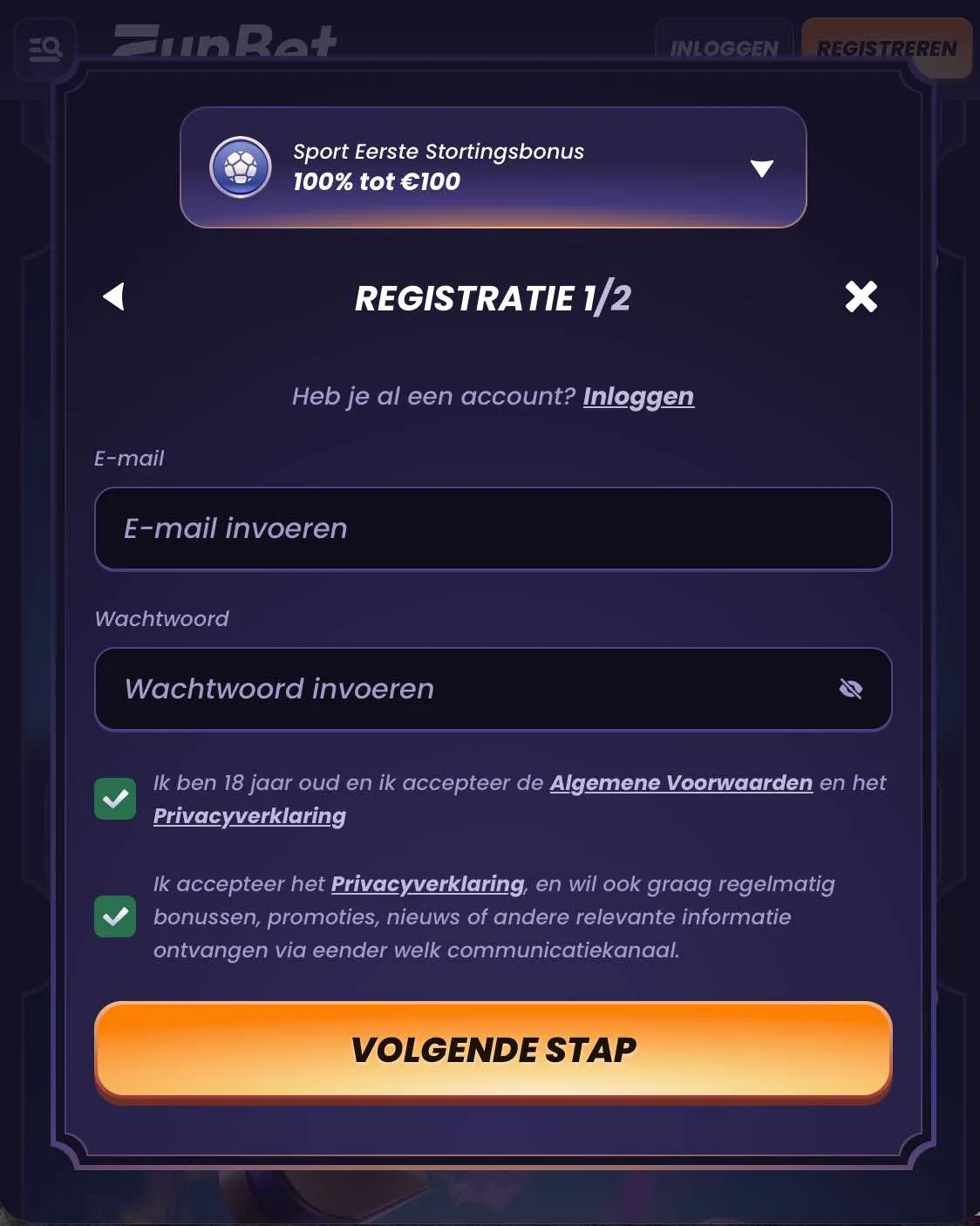 Hoe registreren bij Funbet